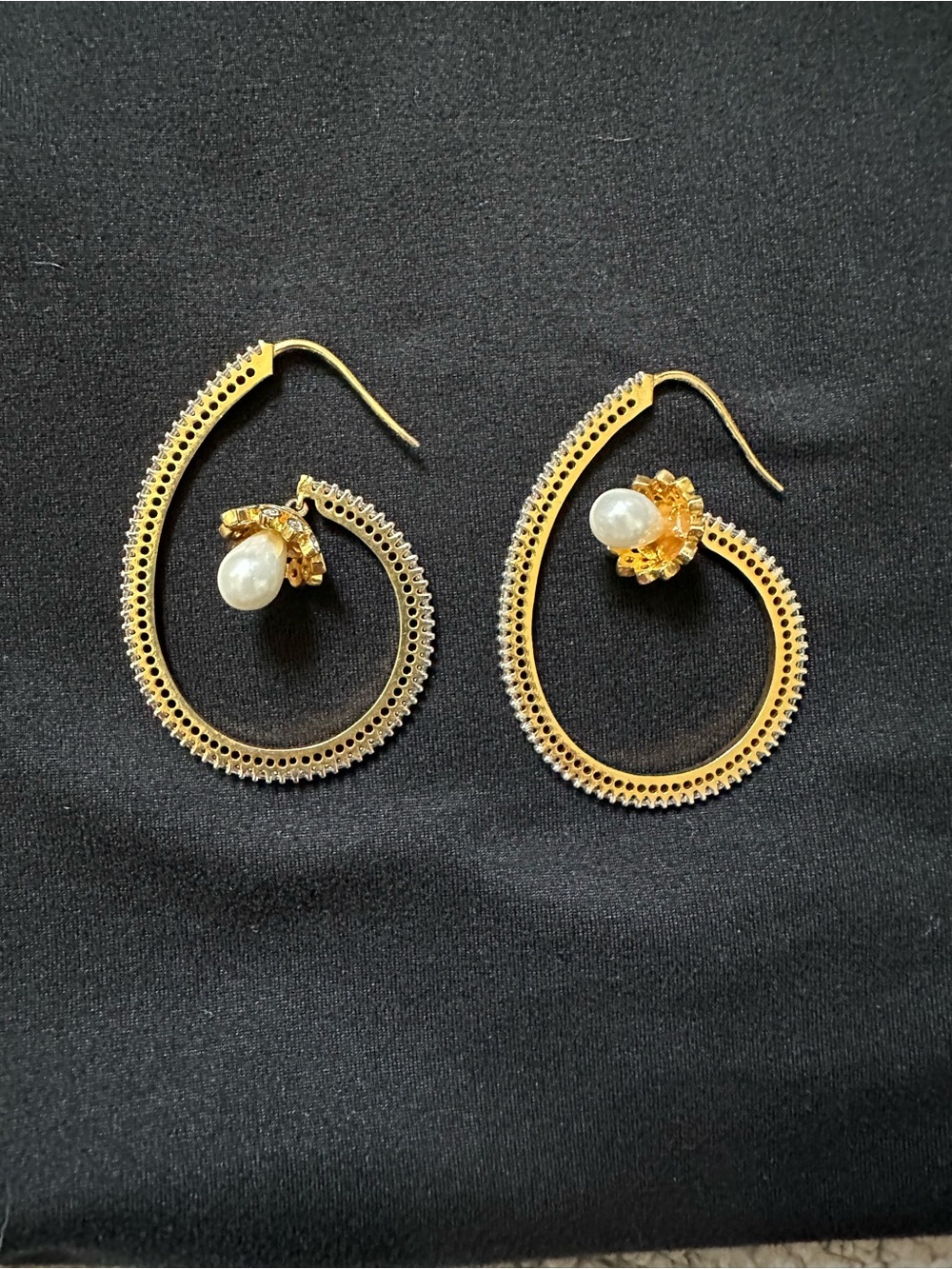 Gold Hoop Pearl Accent Earrings - Women Jewelry